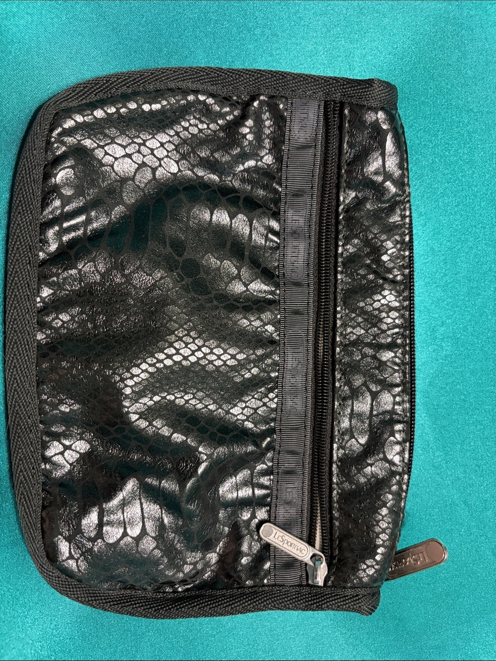 Lesportsac Black Faux Snakeskin Toiletry Pouch